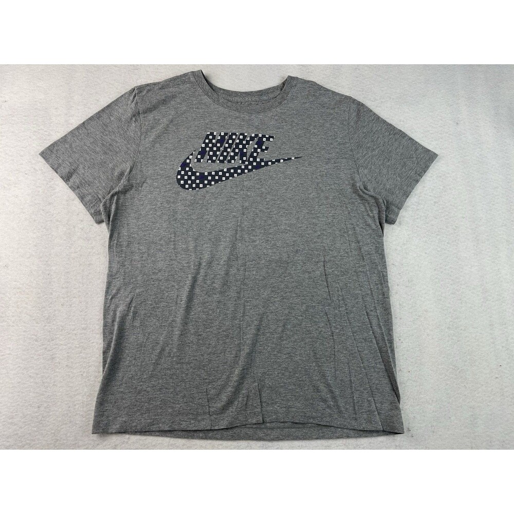 Nike Air Men’s Large Short Sleeve Heather Gray Checked Graphic Logo T-Shirt